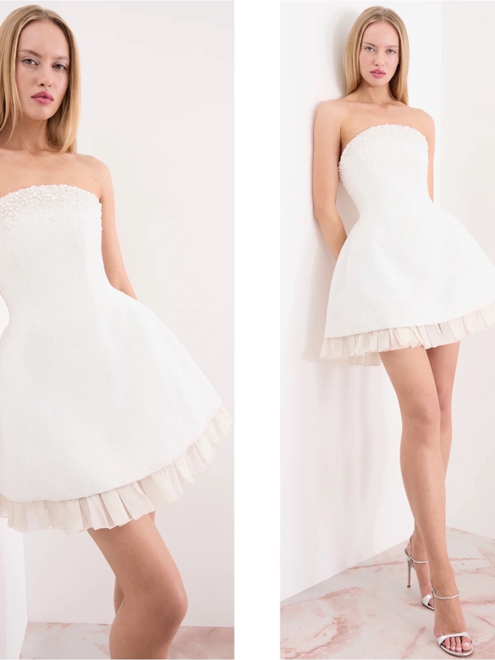 CLIO PEPPIATT Olympia Strapless Bead Embellished White Bridal Mini Dress Size S